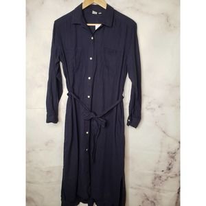 GAP blue button down long sleeve collared casual midi dress SP